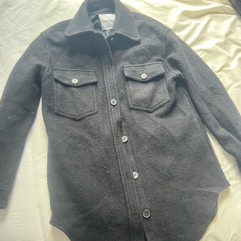 Oversized XS Black Wool Shirt Jacket